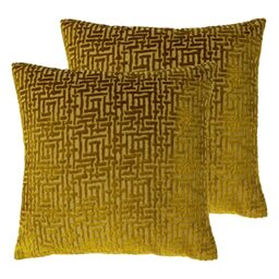 Paoletti Delphi Polyester Filled Cushions (Twin Pack), Polyester, Gold