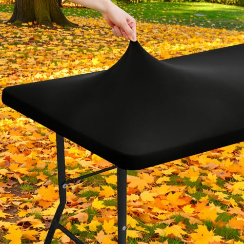 "Moosfor Spandex Picnic Table Cloth, Elastic Fitted Tablecloths for 5 Foot Rectangle Tables, Stretch Washable Patio Table Cover for Outdoor, Camping, Banquet and Parties (Black, 30""x60"")"