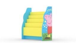 Kids Peppa Pig Sling Bookcase – Children’s Sling Bookshelf Storage Unit – Splish Splash Design Wooden Book Rack for Bedroom or Playroom (Blue & Yellow)