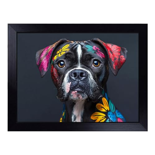 Lap Tray with Bean Bag Cushion, Floral Dog - Handmade in the UK, Raised Wooden Edge, Padded Cushion, Heat-Resistant Wipe-Clean Surface, for Meals, Laptops and Crafts