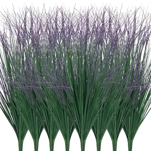 GOOSLA 24 Bundles Artificial Plants Onion Grass Outdoor 17 Inch Tall Fake Shrubs Wheat Grass UV Resistant Greenery Stems Faux Bushes Plant for Indoor Outdoor Garden Office Home Decor???Purple Tail???