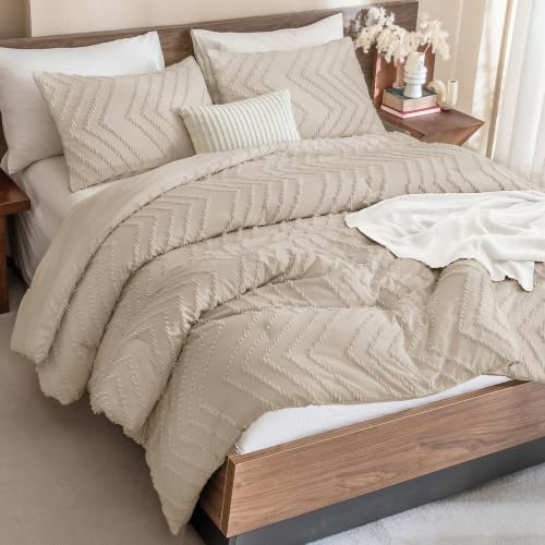 Andency Khaki Oversized Super King Comforter Set 120x120 Extra Large - Oversize Super King Boho Warm Comforter Sets, Aesthetic Chevron Farmhouse Cute Bohemian Textured Bedding Set
