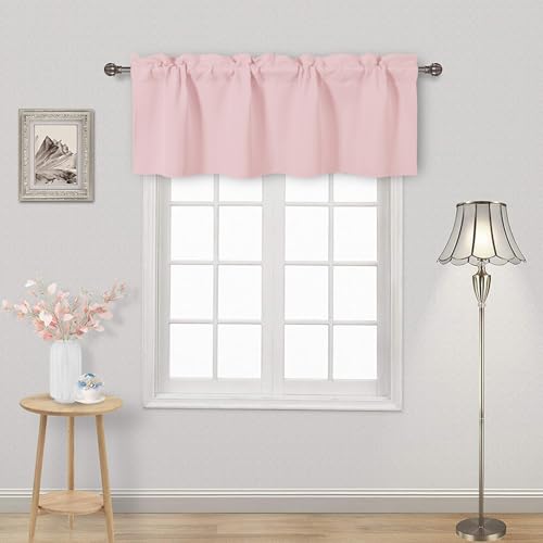 DWCN Blush Pink Blackout Valances for Windows Rod Pocket Kitchen Valance Curtains 42 x 12 inch Long,1 Panel