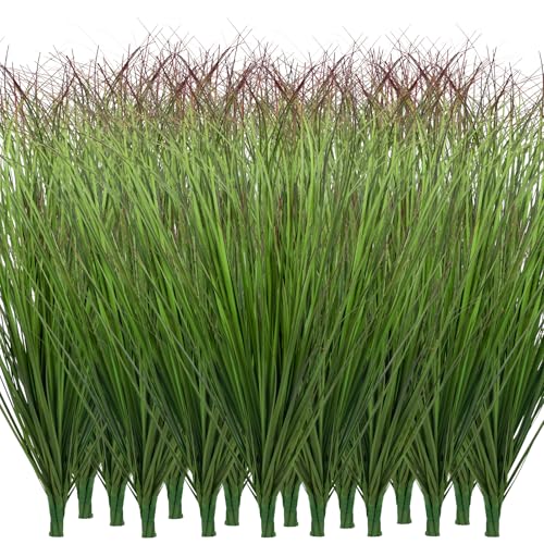 GOOSLA 48 Bundles Artificial Pampas Grass 17 Inch Tall Fake Pampas Grass UV Resistant Greenery Stems Faux Plume Plant for Indoor Outdoor Garden Office Home Decor???Green Red Tail???
