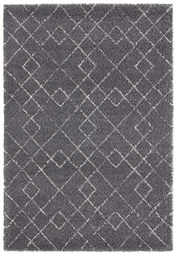 Mint Rugs Archer Deep-Pile Rug Soft Fluffy Geometric Pattern (80 x 150 cm, 100% Polypropylene, Suitable for Underfloor Heating, Robust), Dark Grey/Cream, 80 x 150 cm