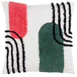 furn. Heya Home Elmer Tufted Cushion Polyester Filled – Abstract Retro Design, Playful Shapes (Pink/Jade - 45x45cm)