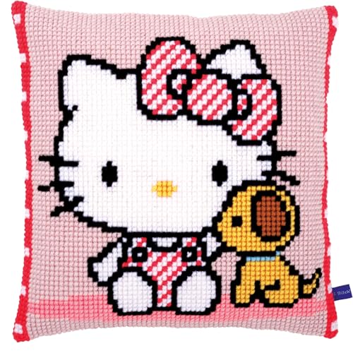 Vervaco Cross Stitch Kit: Cushion: Hello Kitty with Dog, COTTON NA, 40 x 40cm