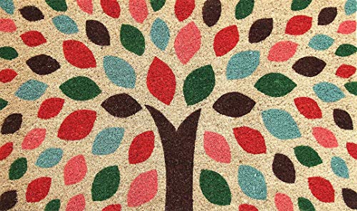 Coco&Coir Natural Coir - Non-Slip - Thick Coir - Premium Quality - Rubber Backed - Eco-Friendly - Indoor - Outdoor - Leaves Themed - Entrance Door Mat - 45 x 75 cm (Zen Tree)