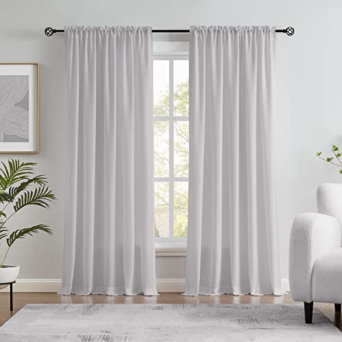 Melodieux Silver Grey Velvety Semi Sheer Curtains 84 Inch Length for Bedroom, Living Room Natural Cotton Texture Rod Pocket Window Sheer Drapes, 52 by 84 Inch (2 Panels)