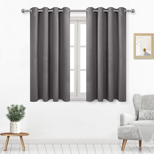 DWCN Blackout Curtains for Living Room, Thermal Short Drapes 45 Inches Long, Small Window Panels for Kitchen - 52W x 45L, 2 Pieces, Dark Grey