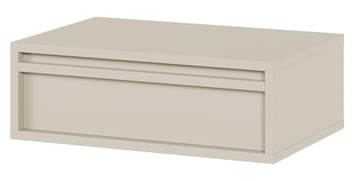 SELSEY Evo Wall-Mounted Bedside Table - Gray Beige - 50 x 34 x 17 cm, Push-to-Open Drawer, Matte Finish, ABS Edges, Laminated Chipboard, Compact Night Stand for Bedroom Essentials