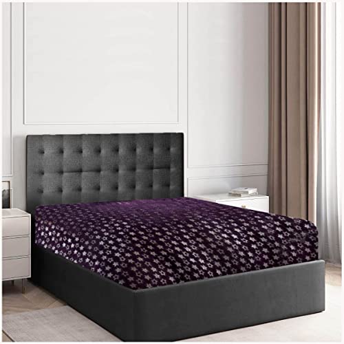 GC GAVENO CAVAILIA Teddy Fleece King Size Bed Sheets, Cuddle Warm Bedding Fitted Sheet, Purple