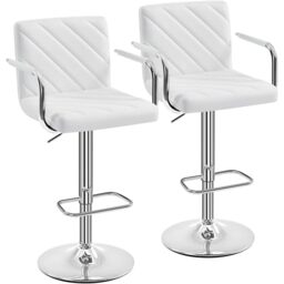 Yaheetech Height Adjustable Swivel Bar Stools w/Armrest, 2PCS White - 360?? Swivel & Adjustable with Backrest & Armrests, Metal Footrest, Faux Leather, Ideal for Home Bar, Kitchen & Restaurant