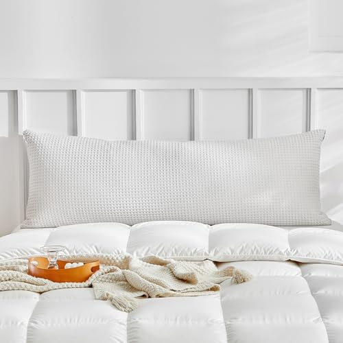 "WARMDERN White Waffle Weave Pillowcases Body Size 1 Pack, Solid Corlor - Boho Woven Textured, Envelope Closure, Machine Washable, Fade-resistant, Bedding & Sofa Decoration, Great Gift, 20"" x 56"""