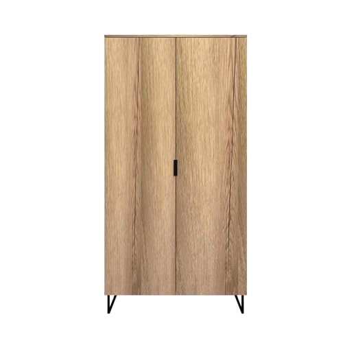FWStyle Large 2 Door Wardrobe in cracked oak finish on metal legs.Shelf and hanging rail inside.