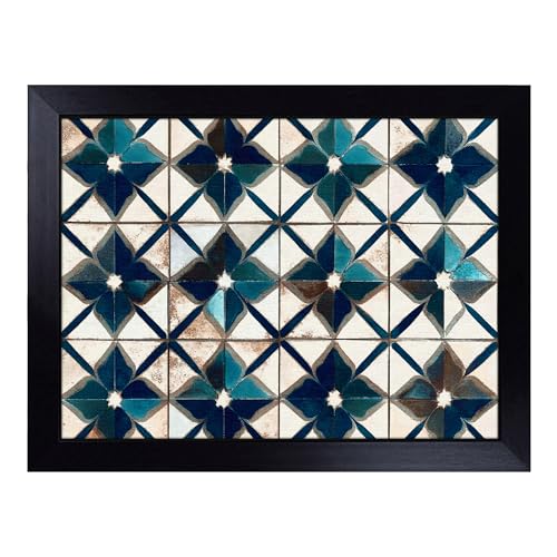 Lap Tray with Bean Bag Cushion, Moroccan Tiles - Handmade in the UK, Raised Wooden Edge, Padded Cushion, Heat-Resistant Wipe-Clean Surface, for Meals, Laptops and Crafts