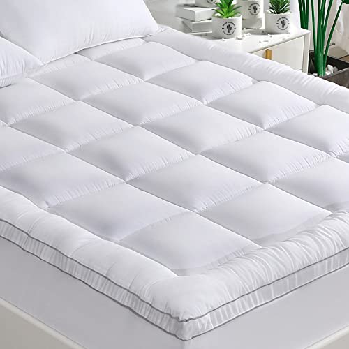 GRT Bamboo Mattress Topper Twin Size Quilted Fitted Extra Thick Bamboo Cooling Mattress Cover Padded with Elastic Deep Pocket Plush Soft Noiseless and Premium 3D Snow Down Alternative Filling