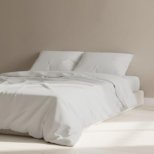The Linen Company NY Cotton Flat Sheets – 100% Cotton Percale, Light, Cool & Crisp Hotel-like, Breathable, Softer After Each Wash, Skin-Friendly, Temperature-Regulating, Luxurious Sleep (Light Grey)