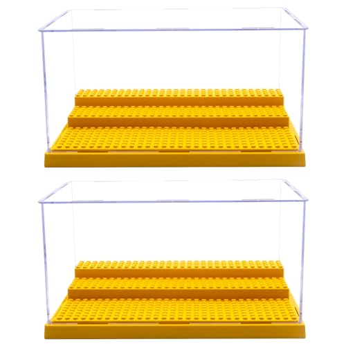Minifigure Display Case for Action Figures Blocks, Dustproof Acrylic Display Box Storage with 3 Movable Steps for Collection Models Minifigures, Bricks Blocks