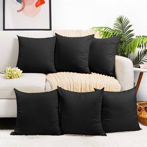 "Coddsmz 6 Pack Decorative 100% Cotton Pillow Covers Square Cushion Cover Solid DIY Halloween Throw Pillowcase for Home Sofa Bedroom,Black,6 Pack-16"" x 16""/40x40cm (ONLY Covers, NOT Insert)"