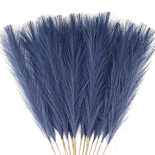 "Acfruits 20Pcs Navy Blue Faux Pampas Grass Decor, 21.7"" Pompas Grass Flower Arrangement and Vase Filler for Boho Home Wedding Decoration"