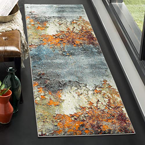 SAFAVIEH Contemporary Rug for Living Room, Dining Room, Bedroom - Glacier Collection, Short Pile, in Blue and Multi, 69 X 244 cm