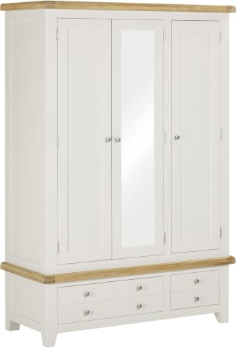 Seconique Windsor Partially Assembed 3 Door 2 Drawer Wardrobe in Ivory/Oak