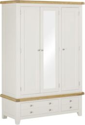 Seconique Windsor Partially Assembed 3 Door 2 Drawer Wardrobe in Ivory/Oak