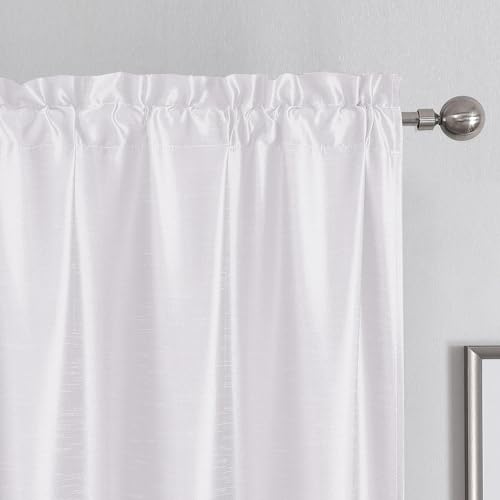 Chyhomenyc Uptown White Kitchen Curtains 45 Inch Length 2 Panels, Light Filtering Faux Silk Chic Fabric Short Window Curtains for Bedroom Living Room, Each 30Wx45L