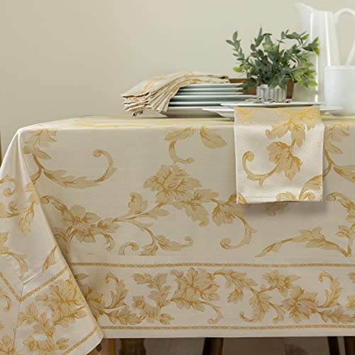 "Benson Mills Harmony Scroll Woven Damask Fabric Tablecloth, Everyday, Parties, Special Occasions, Weddings and Holiday Table Cloth (60"" X 144"" Rectangular, Silver ??? Gold)"