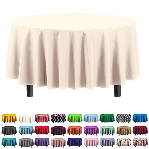 Exquisite 4-Pack Ivory Plastic Table Cloth - 84-Inch Round Reusable Tablecloth for Parties - Round Tablecloth - Reusable Table Cloths for Parties - Plastic Cover for Picnics