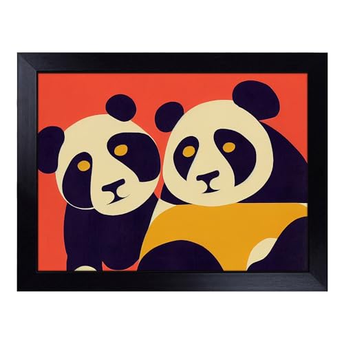 Lap Tray with Bean Bag Cushion, Abstract Pandas - Handmade in the UK, Raised Wooden Edge, Padded Cushion, Heat-Resistant Wipe-Clean Surface, for Meals, Laptops and Crafts