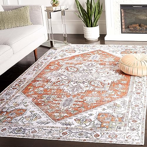 Safavieh Distressed Rug Ideal for High Traffic Areas - Machine Washable and Non Slip - Arizona Collection, Short Pile, in Red and Ivory, 160 X 230 cm