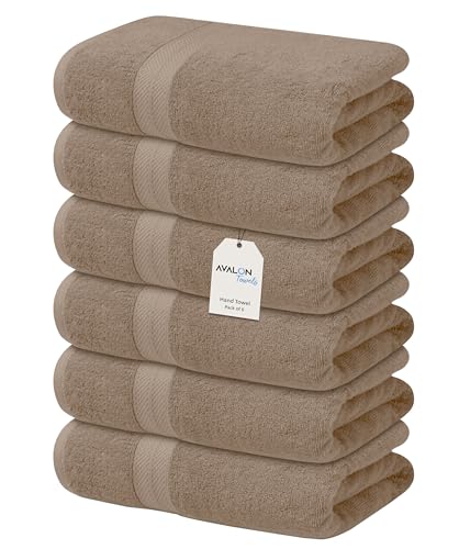 Avalon Towels Luxury Hand Towels (Pack of 6) Size 16x28 Inches - Premium Cotton, Soft and Highly Absorbent Hand Towels for Bathroom, 600 GSM Face Towels, Hotel & Spa Quality, Quick Dry (Beige)