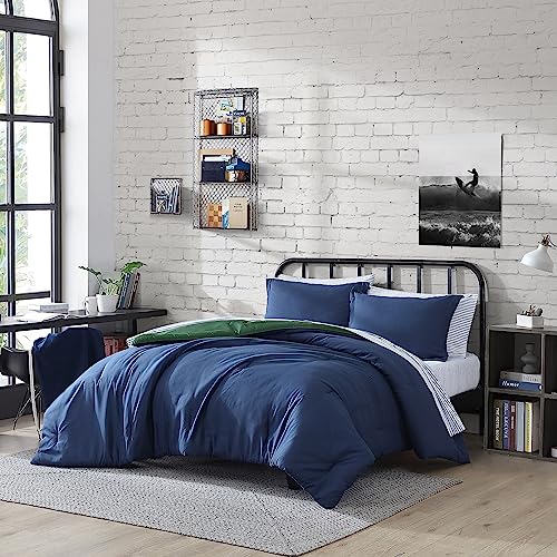 Nautica - Full Bed Set, Reversible Comforter Set, Includes Bonus Sham(s), Fitted Sheet, Pillowcase(s) and Laundry Bag (Harmead Navy, Full)