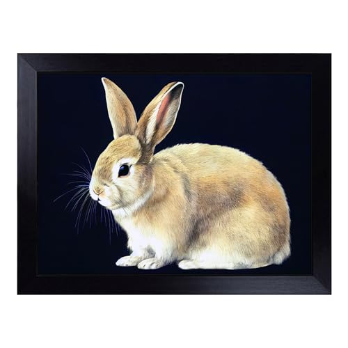 Lap Tray with Bean Bag Cushion, Lone Rabbit - Handmade in the UK, Raised Wooden Edge, Padded Cushion, Heat-Resistant Wipe-Clean Surface, for Meals, Laptops and Crafts