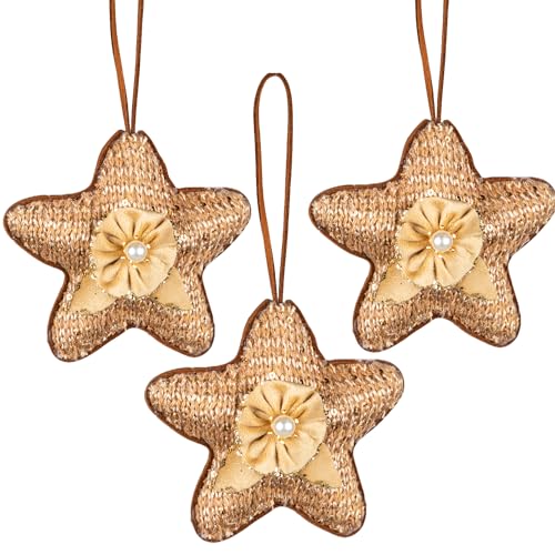 3Pcs Gold Jute star 12cm - Christmas Tree Hanging Decorations Festive Decorative Ornaments Fairy Tale Themed Xmas Tree Pendant