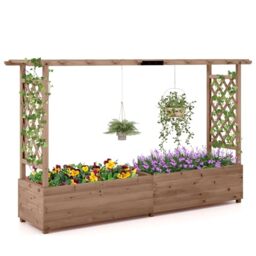 GiantexUK Raised Garden Bed with Arch Trellis (Brown, 200x44x114cm)