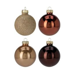 Well Home Set of 16 Christmas Baubles Brown Ø5cm - Glossy and Matt