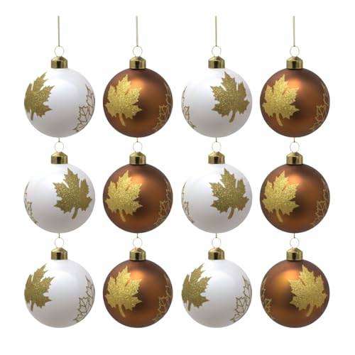 12Pcs/80mm Glass Baubles Christmas Tree Balls Spheres Hanging Ornaments Set Assorted Designs Xmas Tree Decorations