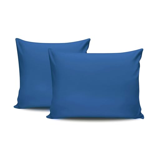 Premium Pillowcase Set (2 Pieces), 80 x 80 cm, 100% Cotton Ranforce, Envelope Closure, 155 Thread Count, Machine Washable at 30°C, Elegant Blue Colour