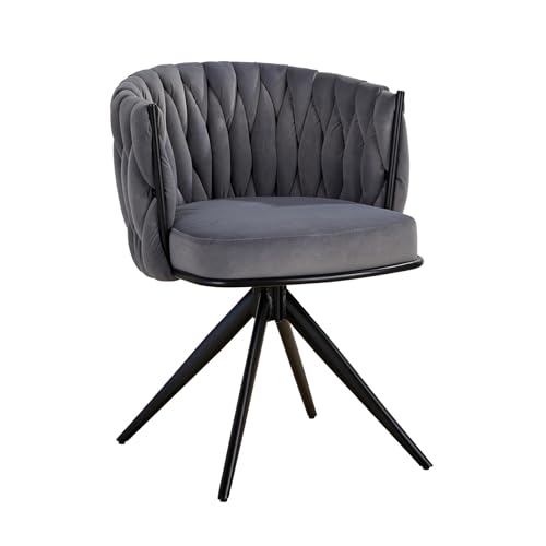 Home Source Velvet Accent Chair, Round Back Armchair, Black Metal Legs, Green
