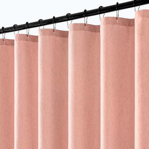 ANRODUO Blush Pink Extra Long Linen Shower Curtain, 84 Inch Fabric Shower Curtain Set with 12 Metal Hooks, Waterproof & Heavy Duty Polyester, Button Hole Design, Machine Washable for Bathroom, 72 x 84