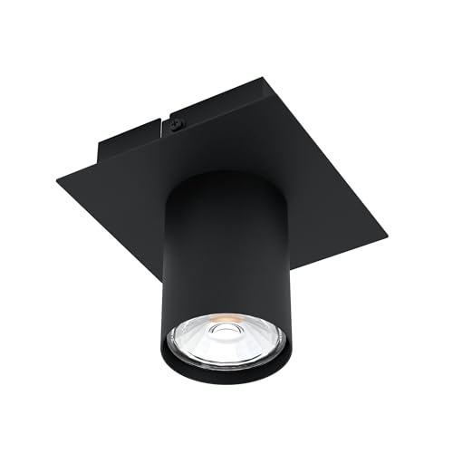 EGLO LED Ceiling Light Valcasotto, Minimalist Spotlight Made of Black Metal, Warm White Living Room and Kitchen Lamp, Gu10 Socket