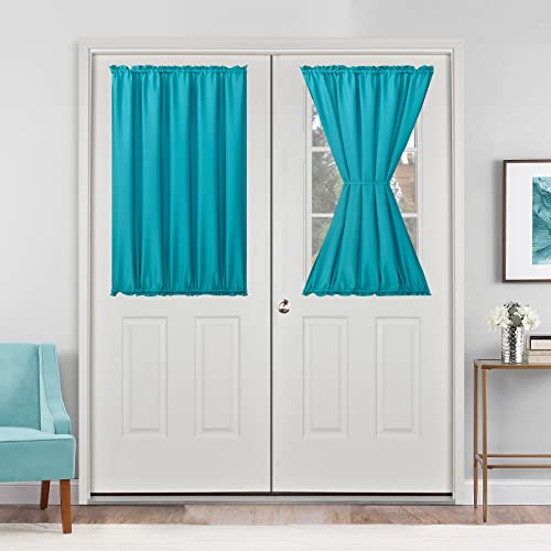 Hiasan French Door Curtains Privacy, Rod Pocket Semi Sheer Front Curtain for Door Window, 1 Panel (Turquoise, W 52 inch x L 40 inch)