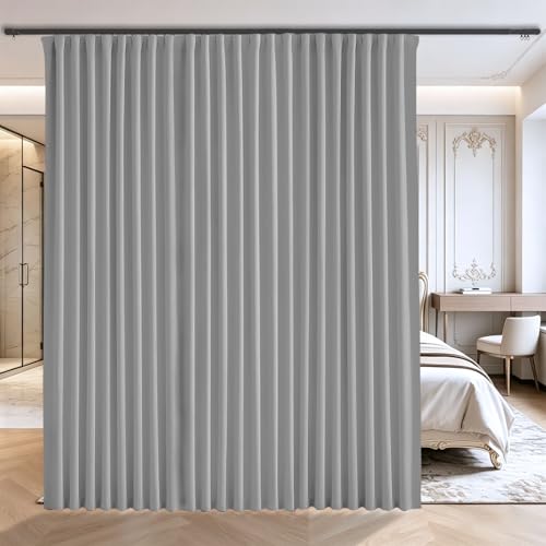 Floor to Ceiling Curtain for Wall Ceiling Mount Track - Extra Wide Blackout Curtains Soundproof Room Separator - Privacy Room Divider Curtains for Ceiling Track System or Rod with Hooks, 1 Panel