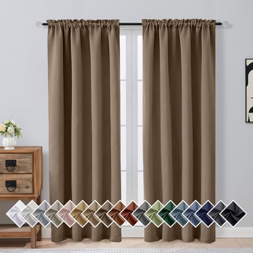 OVZME Brown Blackout Curtains for Bedroom 78 Inch Length 2 Panels Set, Solid Thermal Insulated Energy Saving Window Curtains for Living Room, Dual Rod Pocket Window Drapes, Brown, 2x40Wx78L Inches