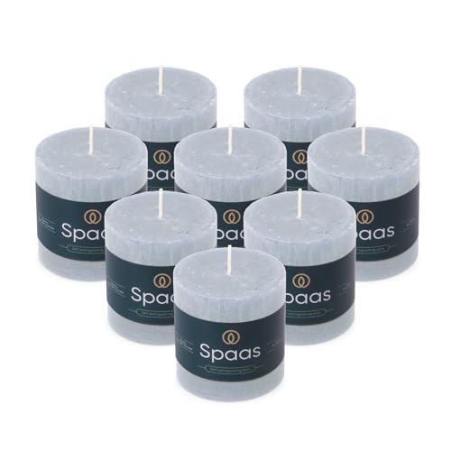 Spaas 8X Rustic Pillar Candle 70/70 mm 25h, Light Blue