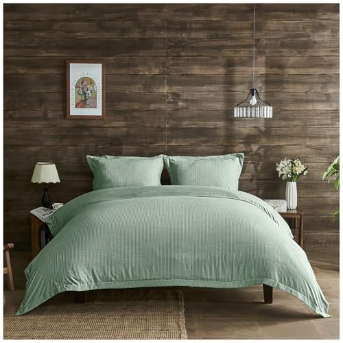 GC GAVENO CAVAILIA Luxury Kingsize Duvet Cover Set - Hypoallergenic Striped Bedding Sets King Size with Pillowcases - Soft, Anti-Allergic Polyester Comforter Cover (230 x 220 cm) - Sage Green