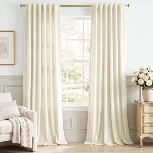 StangH Soft Ivory White Velvet Curtains 90 inch Length Ensure Privacy Thermal Insulated Window Drapes for Kids Room Back Tab Elegant Home Decor, W42 x L90, 2 Panels